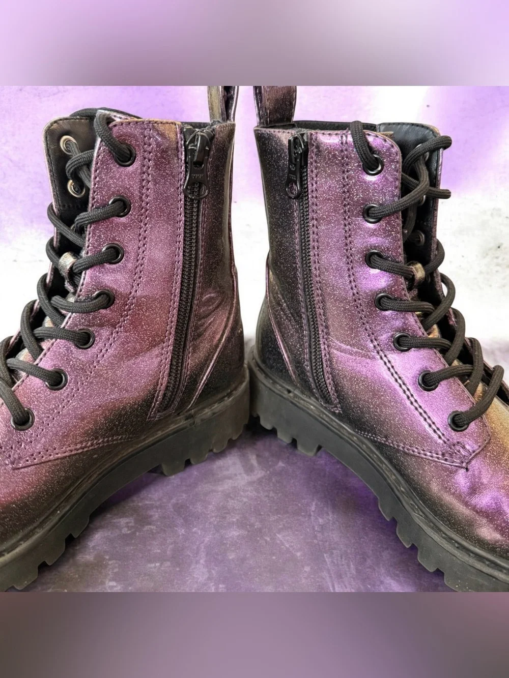 Art Class Rochelle Purple Sparkle Girls Combat Style Boots Size 1